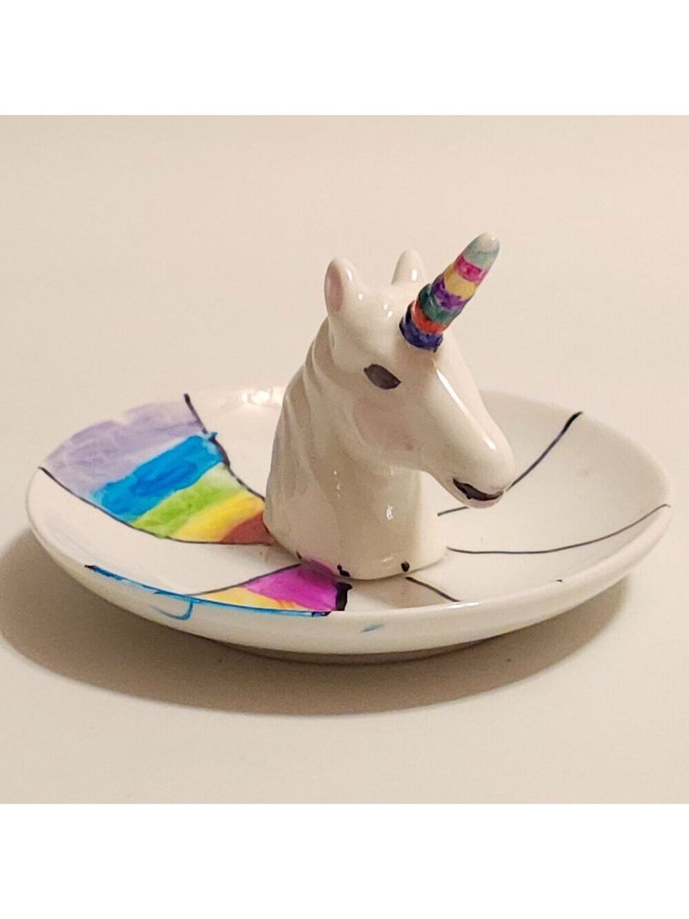 Novelty Ceramic Unicorn Jewelry Ring Tower Dish Tray Holder Plate Wedding